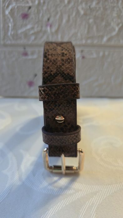 Pasek ze wzorem skóry węża i złotą klamrą