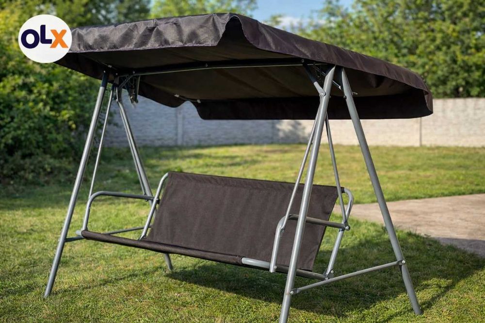 Садова гойдалка 3-місна з навісом, металева, до 260 кг, садова качеля