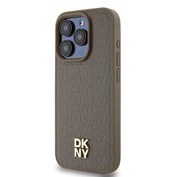 Etui DKNY Leather Pattern Metal Logo MagSafe na iPhone 14 Pro - brązow