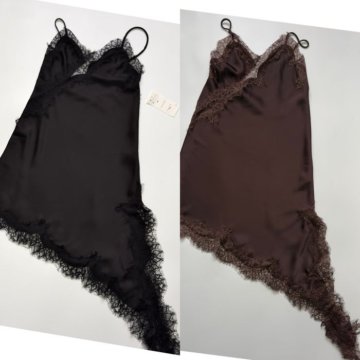 Плаття-майка з мереживом, шовкова сукня з асиметричним низом