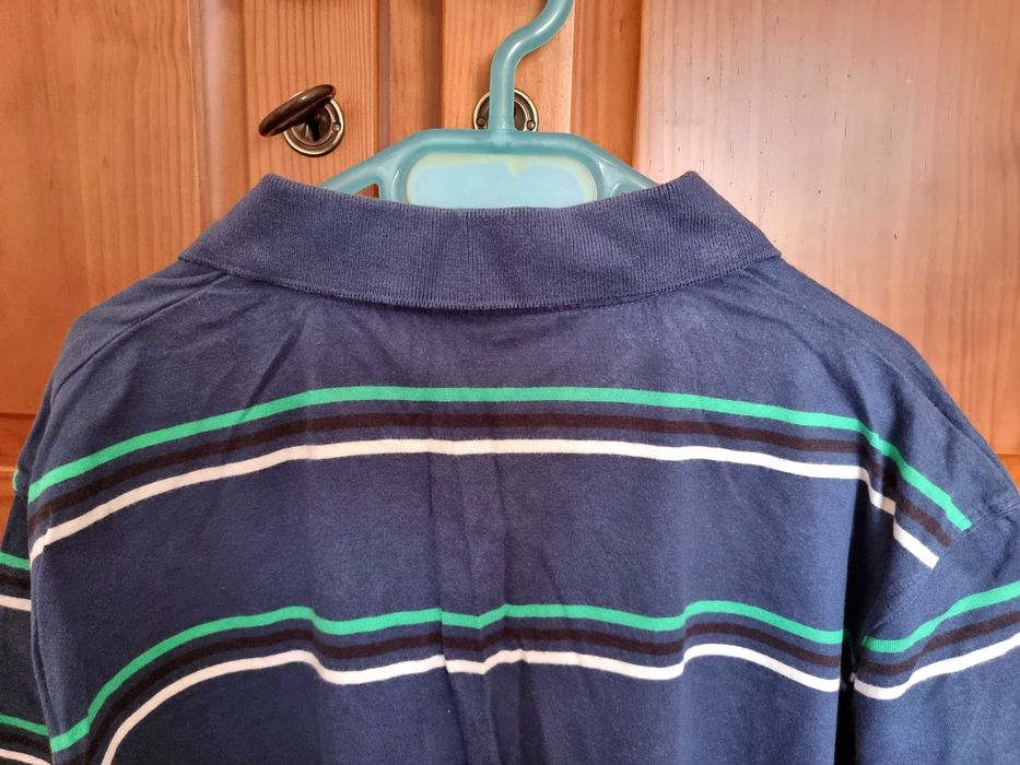 Polo de manga curta azul às riscas Quebramar, tamanho L