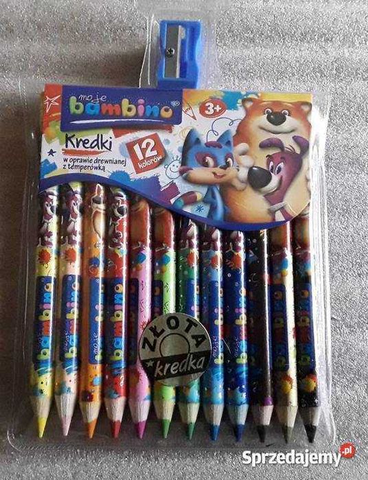 Kredki BAMBINO z nadrukiem drewniane 12 kolor z temperówką
