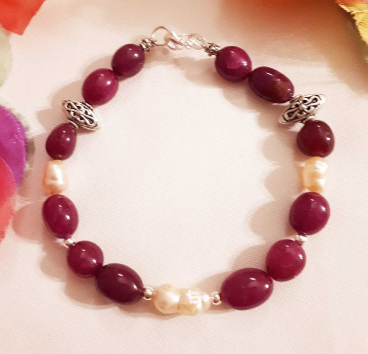 Bransoletka perły i rubiny- czakry Prezent Gwiazdka