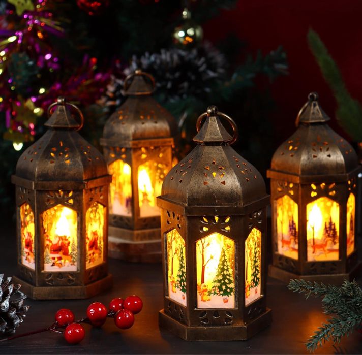 4 Latarnie choinkowe, wiszące lampiony w stylu vintage