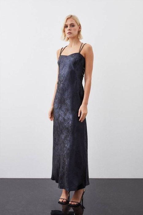 KAREN MILLEN 42 XL SUKIENKA NAVY PREMIUM METALIK DIEMENTY TALL D2768