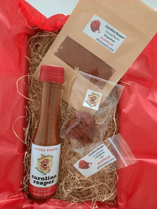 Caixa Presente Gift Box CAROLINA REAPER: Molho, Pó, Sementes e Seca