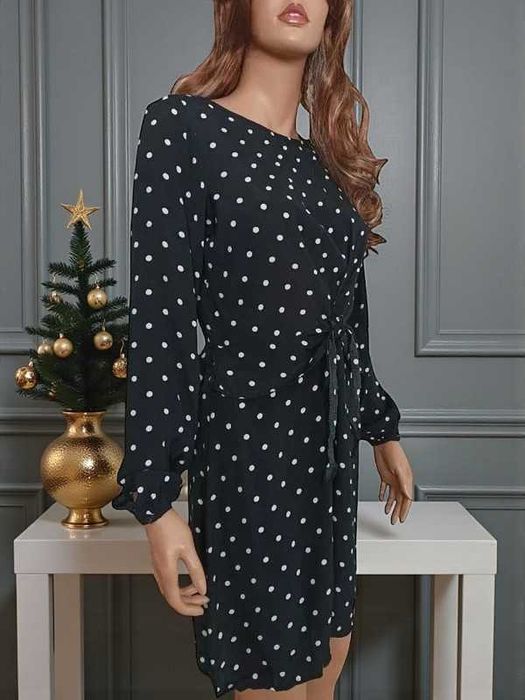 Mango czarna krótka sukienka grochy groszki polka dots