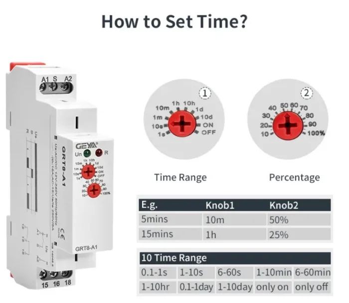 Реле времени GRT8-A 16A, AC/DC 12–240V