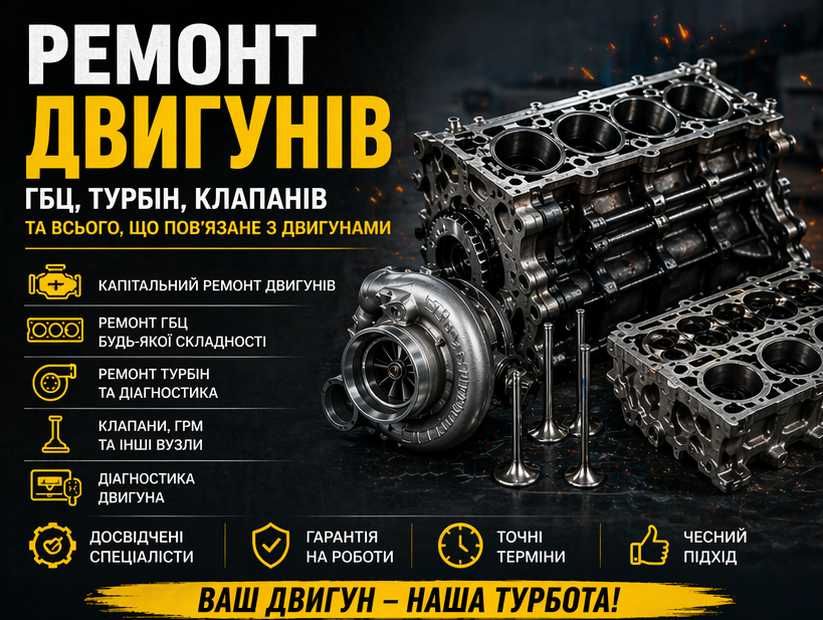 Ремонт двигуна та видалення екології та сажа, EGR, DPF та AdBlue. Заміна ГРМ та ремонт ГБЦ, турбін та форсунок