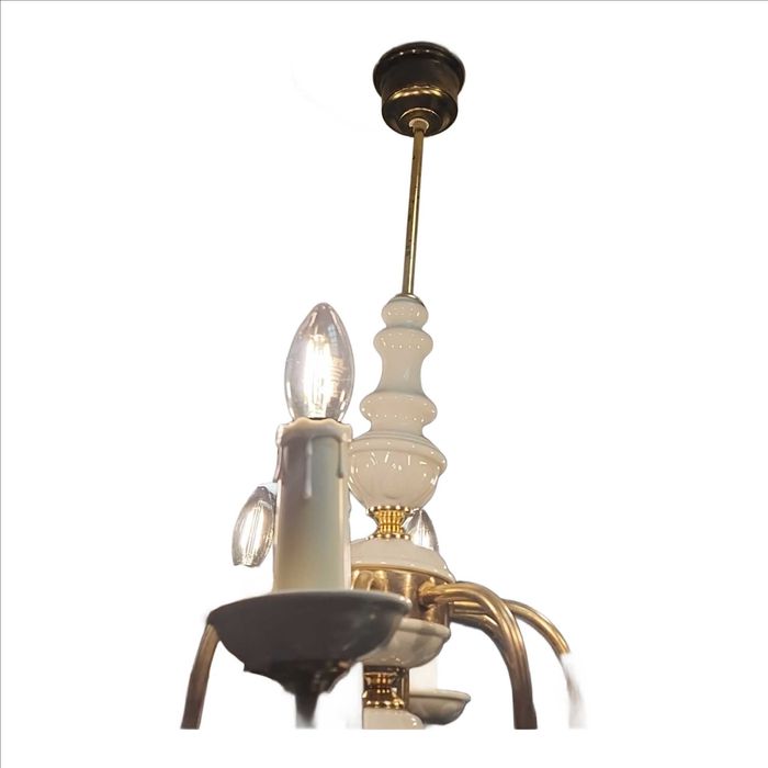 Żyrandol ośmioramienny Polam Poznań 13Z438, świeczki, porcelana /PRL