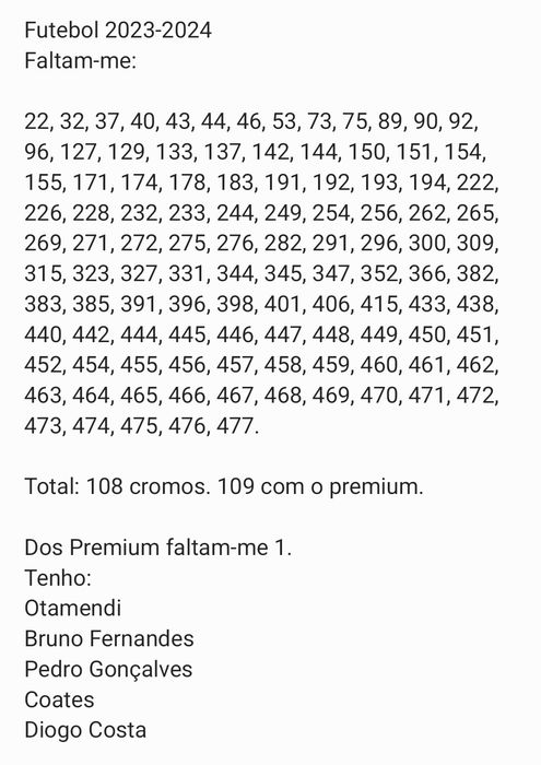 Cromos coleção caderneta panini futebol 2023-2024