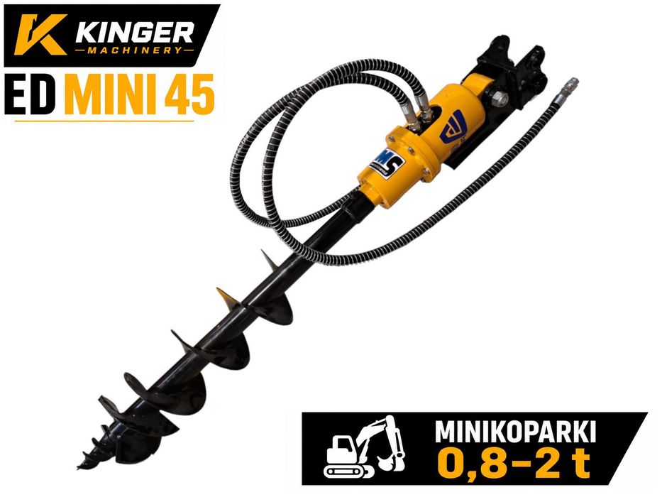 Wiertnica hydrauliczna świder do minikoparki pod ogrodzenia słupki 0,8-2t Kubota JCB CAT Bobcat Yanmar KINGER ED45 MINI