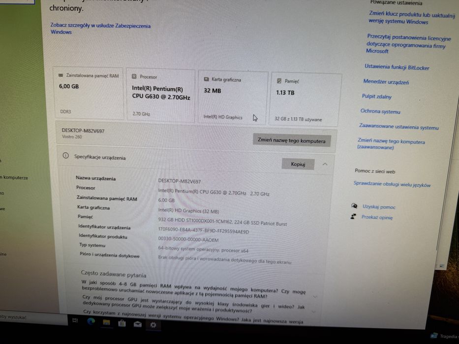 Komputer stacjonarny dell vostro  6gb ram, 240SSD + 1tb HDD