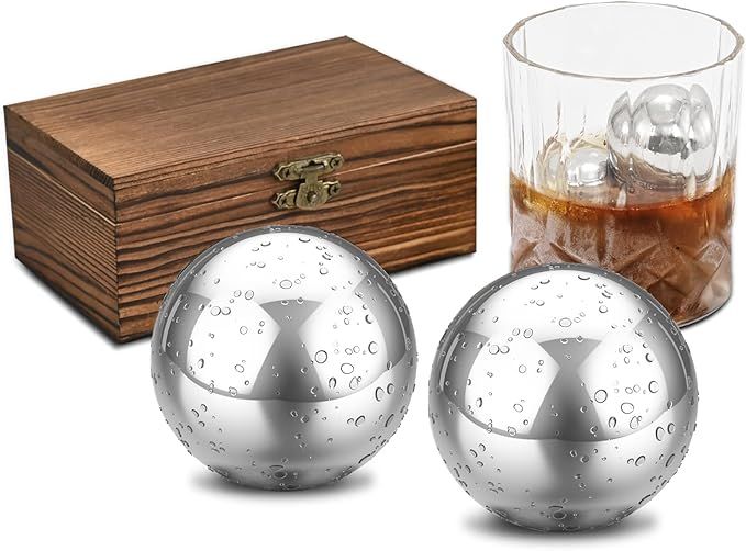 Kostki Metalowe Okrągłe - Zamiast Lodu z Drewnianym Pudełkiem 2 szt.