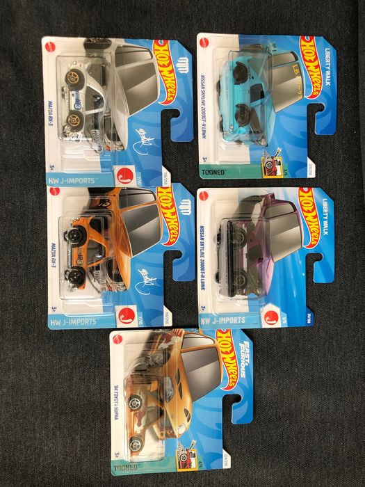 SET 5x JDM Supra Skyline RX-3Tooned Cars Hot Wheels HotWheels