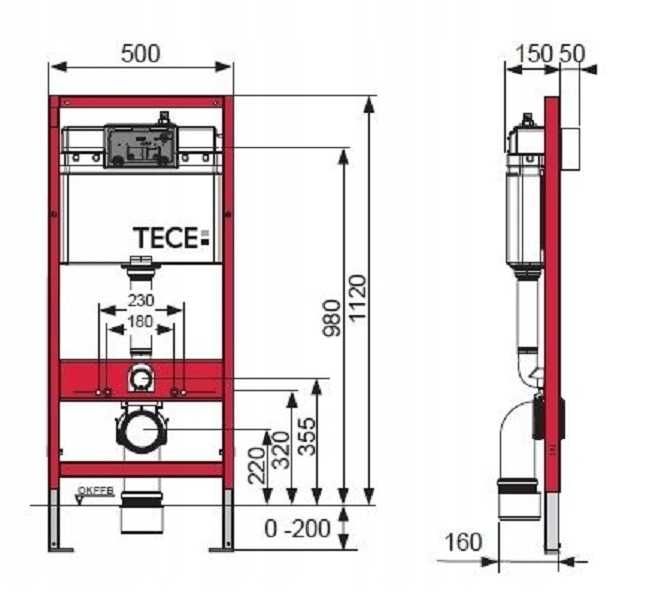 TECE Stelaż podtynkowy do WC 112 cm spłuczka