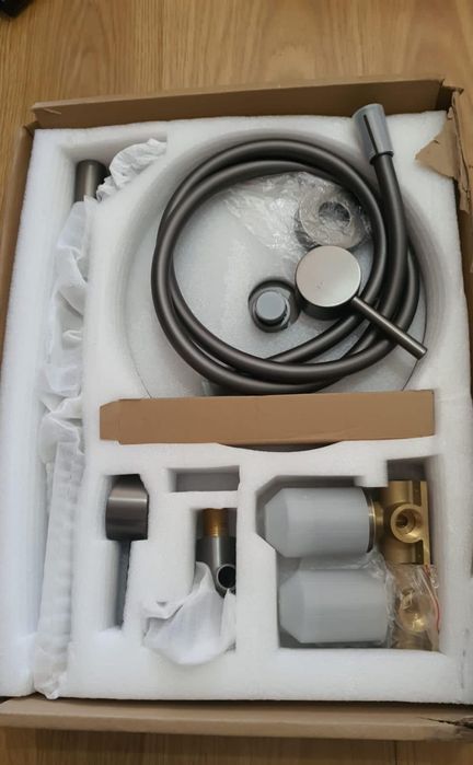 Modern Matte Grey Rainfall Shower System Set with Handheld Spray