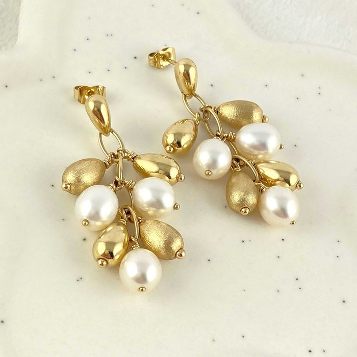 Zjawiskowe ZŁOTE kolczyki wiszące PERŁY słodkowodne PRÓBA 585 (14K)