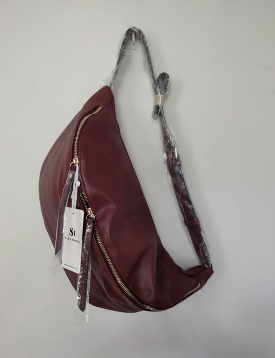 Torebka duża torba nerka XXL eko-skóra bordowa burgundowa RED