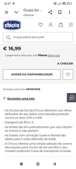 Óculos de sol criança Chicco