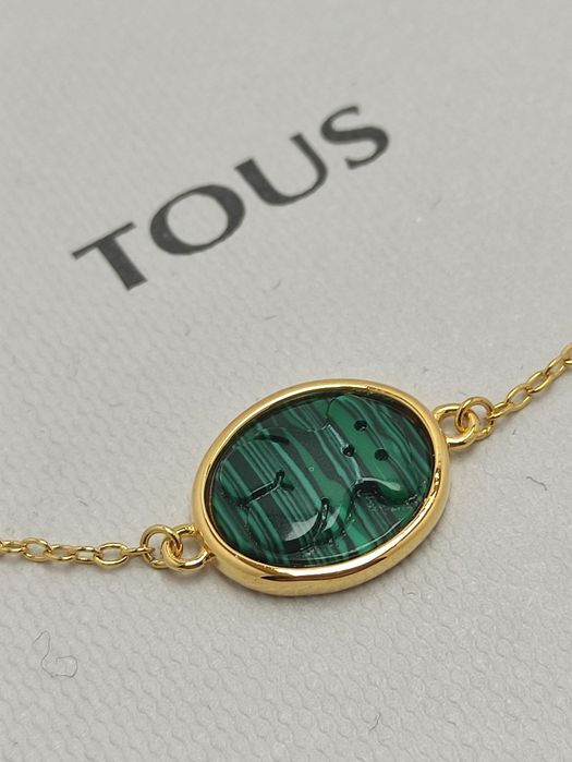 Bransoletka z misiem żółte srebro vermeil 925 z malachitem camee