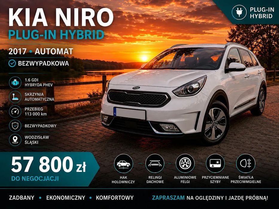 Kia Niro 1.6 GDI Plug-in Hybrid Automat Bezwypadkowy 141KM niski przebieg