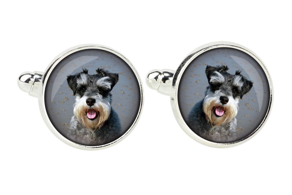 Sznaucer, Schnauzer spinka do mankietów ze zdjęciem Art-Dog