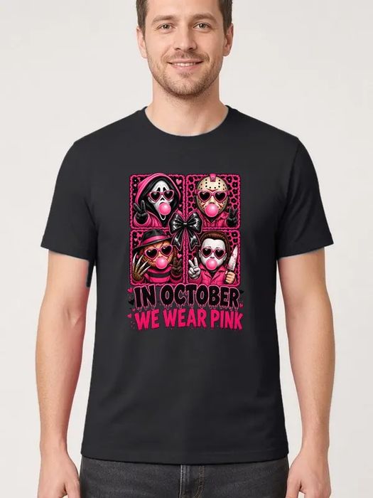 Koszulka męska czarna Halloween różowe okulary serduszka guma balonowa 3XL