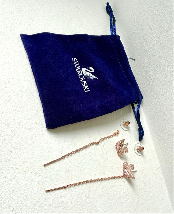 Swarovski Brincos dourados Cisne Cristais