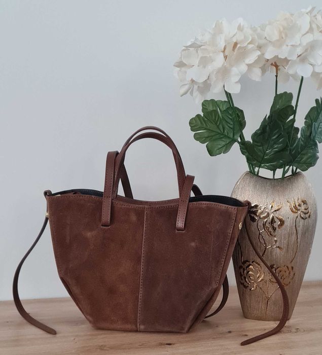 Torebka shopper Vera Pelle zamsz brązowa