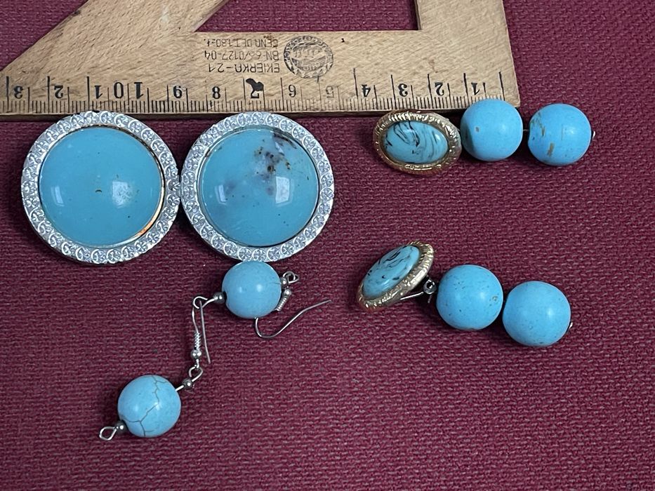 Turkus Stary Zestaw Klipsy Kolczyki z Prl