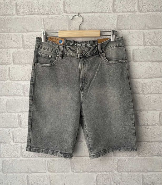 Szare jeansowe bermudy L – mid waist, przed kolano