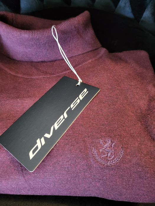 Golf bordowy dzianinowy męski Diverse L