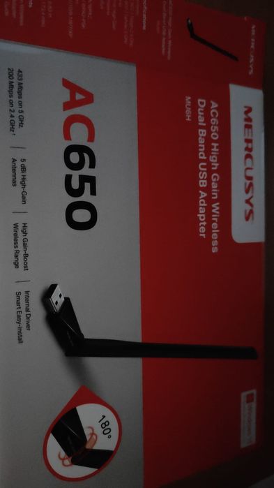 Adaptador Wi-Fi USB Mercusys MU6H AC650 (Com Antena de Alto Ganho) – Como Novo!