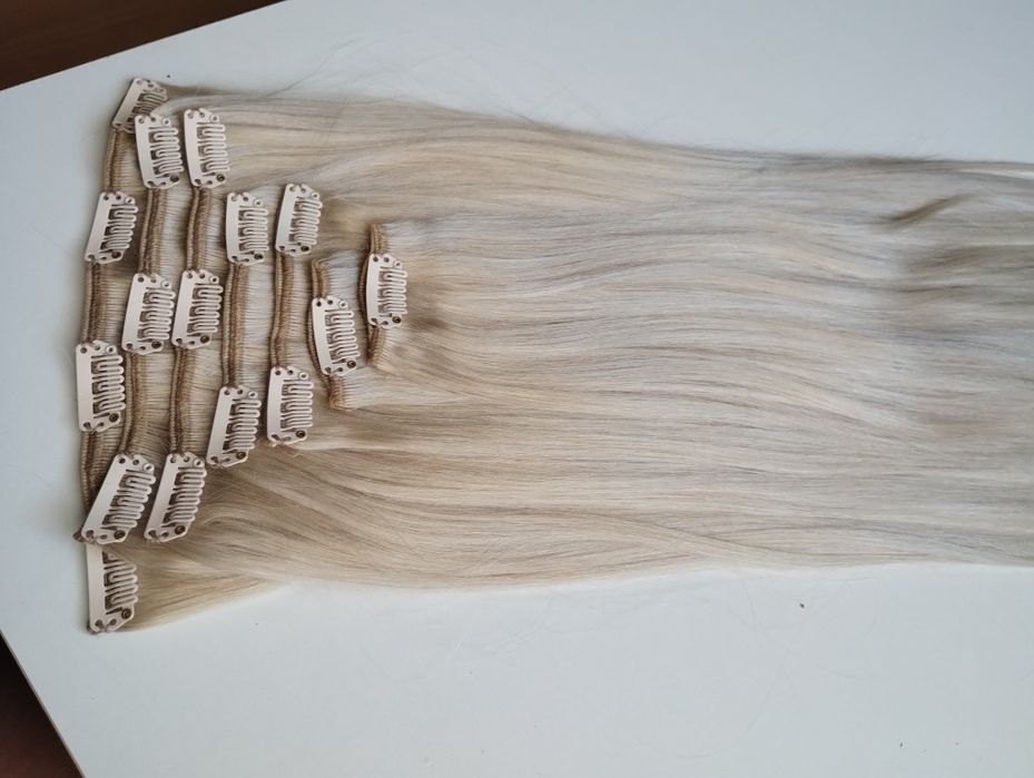 Włosy clip in zestaw 60 cm jasny blond