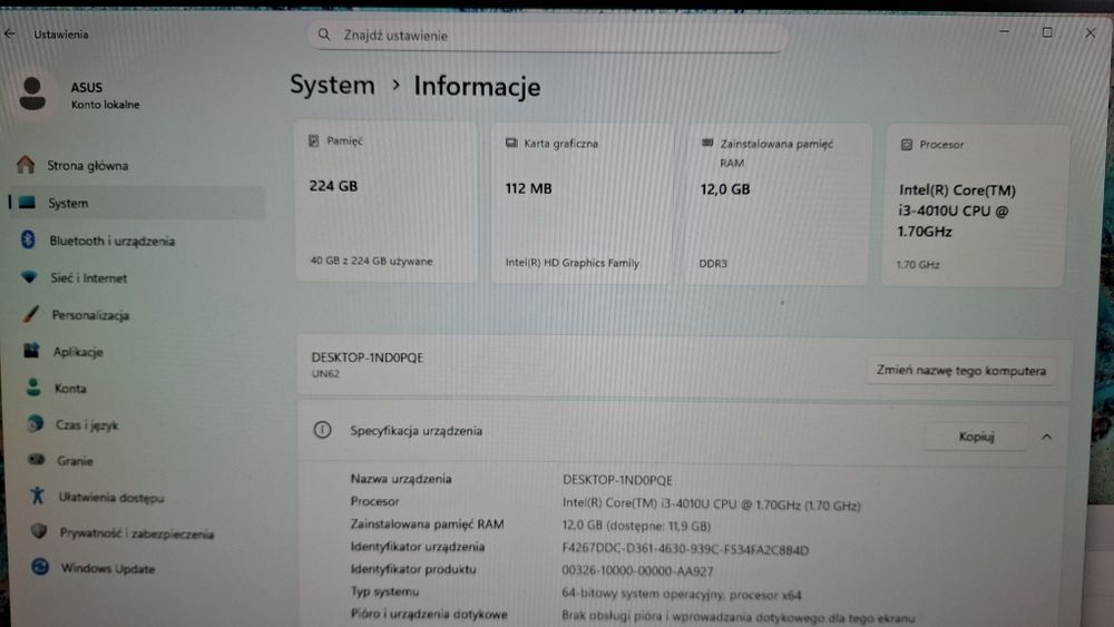 Komputer Asus VivoMini Intel i3, 12 GB RAM, 256 SSD, Windows 11