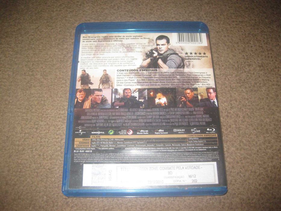 Blu-Ray "Green Zone: Combate pela Verdade" com Matt Damon