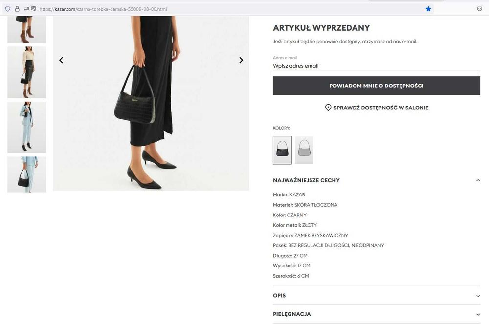 Torebka skórzana Kazar tłoczona w krokodyla
