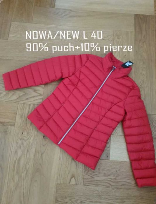 Nowa kurtka damska 40 L puchowa pikowana przejściowa czerwona wiosenna