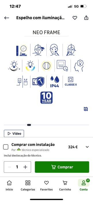 Espelho de 80 cm com led