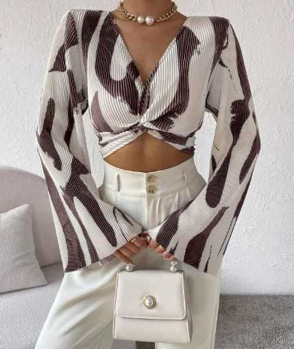 Летняя легкая короткая блузка рубашка женская с длинным рукавом