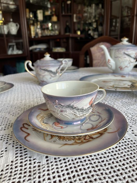 Serviço de Chá Japonês Vintage (21 Peças) - Dragonware c/ Litofanias de Gueixa