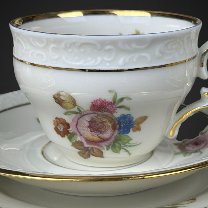 Serwis do czekolady kawy Kjøbenhavns Maleri KPM Dania Ivory B41/8194