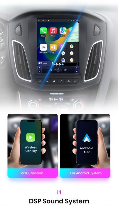Rádio 9,7" Vertical Android Ford Focus 3 CARPLAY 8core 4G GPS 4/64GB