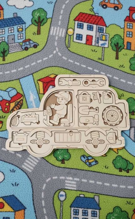 Drewniana Układanka Edukacyjna - Budowa Samochodu