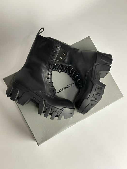 BALENCIAGA Bulldozer boots army fur leather ботинки боты черные кожа
