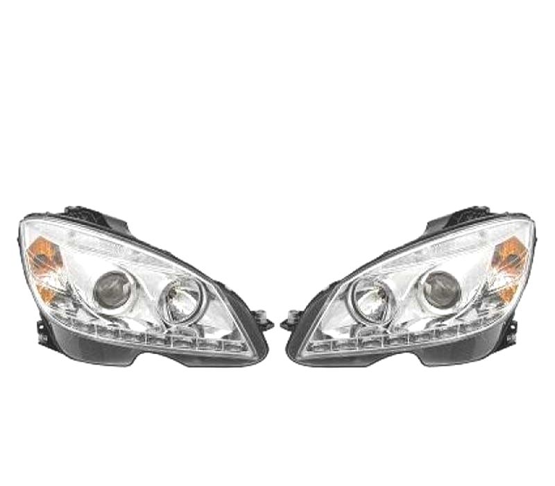 FARÓIS MERCEDES CLASSE C W204 07-11 LUZ DIURNA FUNDO CROMADO