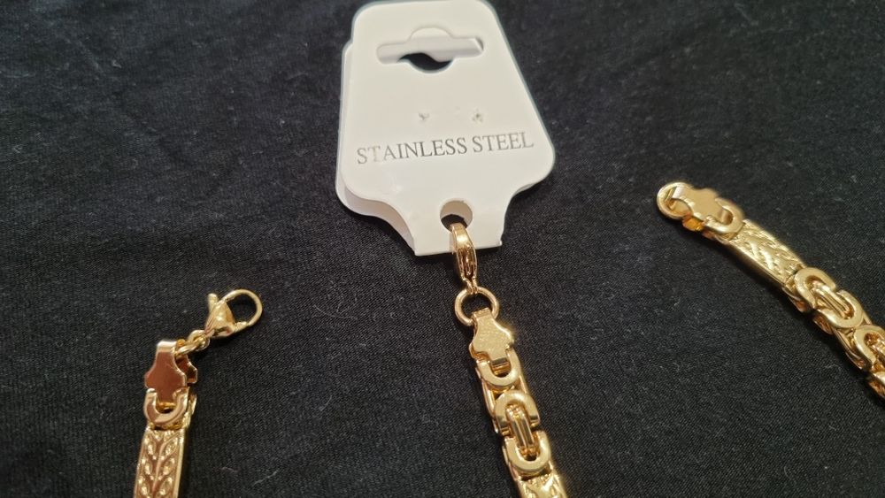 Komplet zloty lancuszek + bransoleta stal chirurgiczna NOWY!