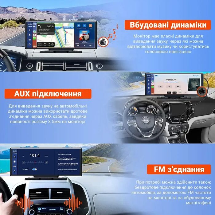 Портативний автомобільний монітор- відеореєстратор OiLiehu SH1AM100 (9.3" IPS, Carplay, Android Auto, Bluetooth, камера 1080P, 64GB