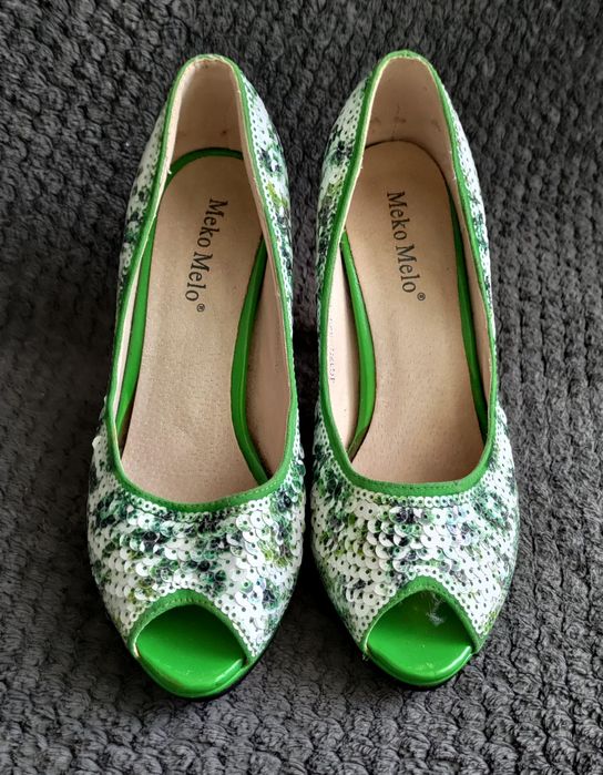 Buty szpilki w cekinowe wzory impreza rozmiar 37